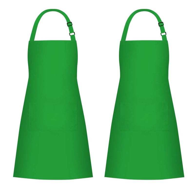 Jubatus 2 Pack Bib Aprons with 2 Pockets Cooking Chef Kitchen Apron for Women Men, Green - Image 1